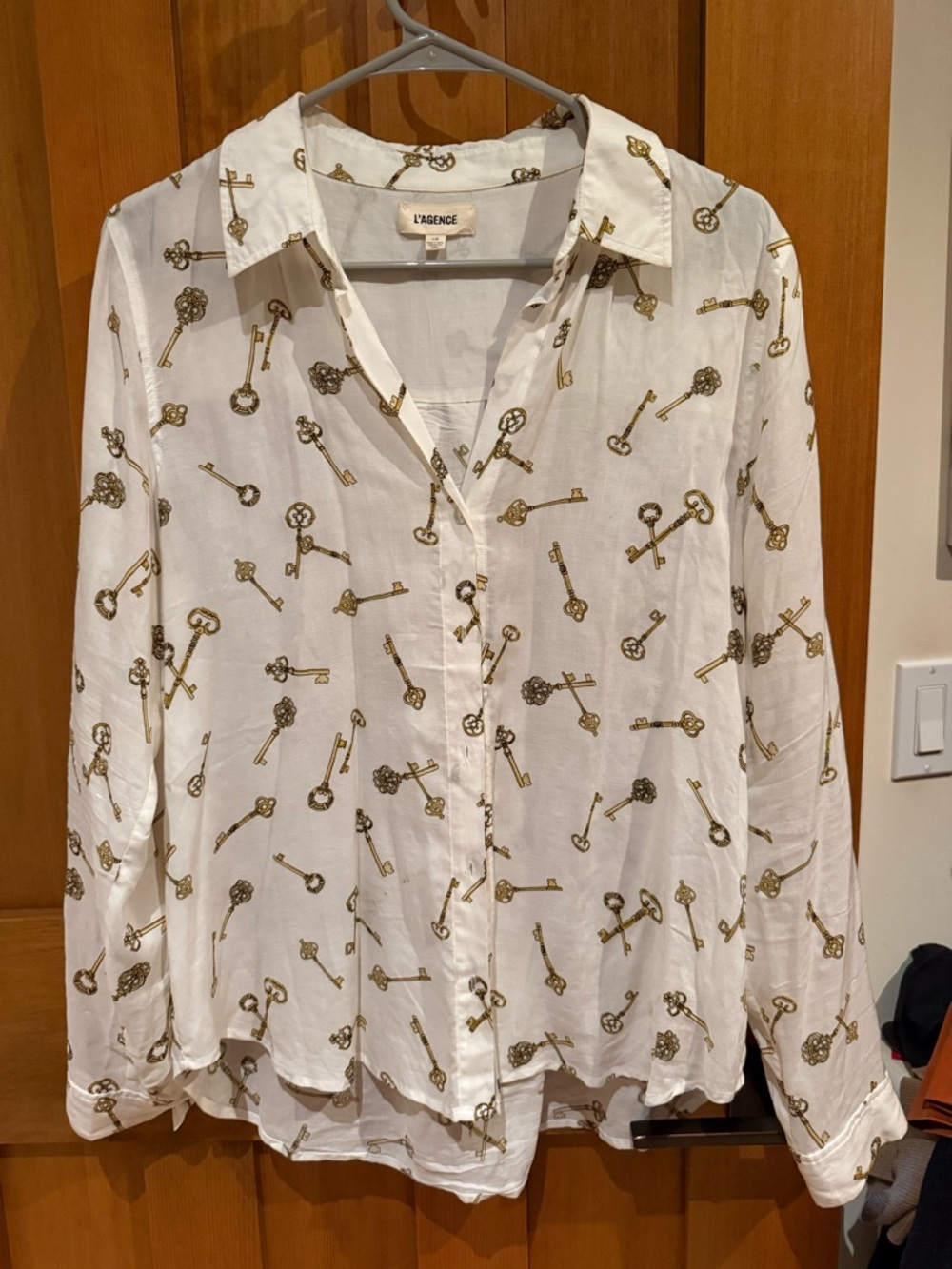 L'AGENCE key pattern Cream Label Collar Shirt size Large